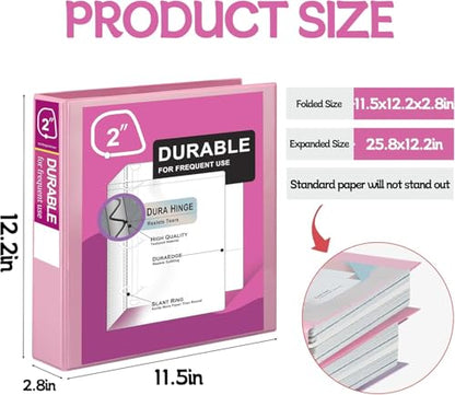 Zzrywuty Durable 3 Ring Binder,2 Inch,Economy 4 Pack,Each Holds 400 Pages,D-Ring Presentation View Binders for Office,School,Home (Pink) - size: 2 Inch, style: Pink