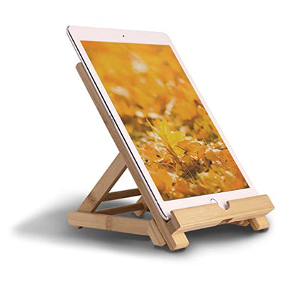 Healfyya Bamboo Tablet Stand Holder - Adjustable Folding Wood iPad Stand With Chargeable Hole for Desk and Cooking (Tablet A) - color: Tablet Stand A