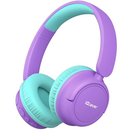 iClever BTH22 Kids Bluetooth Headphones, 60H Play Time, USB C Fast Charging, Bluetooth 5.4, AUX Cord,Safe Volume 74/85 dBA,Toddler Headphones for iPad/Tablet/Travel/School, Purple - color: A-Purple