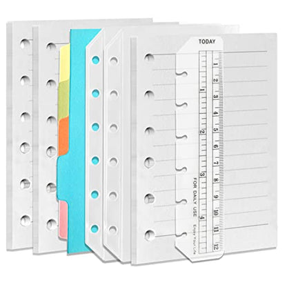 DY.2ten Refillable A7 Notebook Set, 3 Pack Lined Refill Paper, A7 Clear Zipper Binder Pockets, Dividers, Ruler Marker, Paper Refill for 6-Ring Binders Planner Notebook - color: A7 Lined Paper