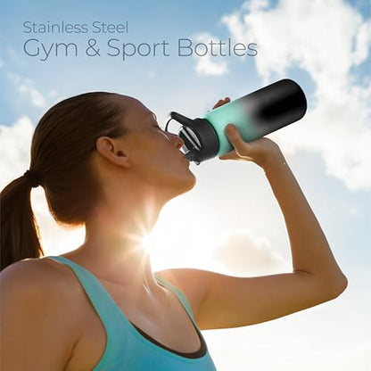 SipX™ 25 oz Insulated Water Bottle with 3 Lids – Leakproof Stainless Steel, Triple Insulated – Cold 24 Hours/Hot 12 Hours – Durable Bottle for School, Gym, Travel – Gradient Mint Black - color: Gradiant Mint Black, size: 25 Ounces