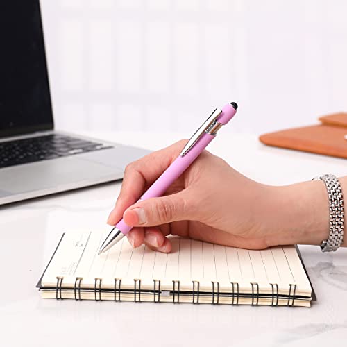 Oddmoal Ballpoint Pen with Stylus Tip, Soft Touch Click Metal Pen, 1.0mm Medium Point, Black Ink, 12 Count(Light Purple) - color: Light Purple - 12 Pens