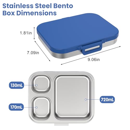 Pawtong Stainless Steel Bento Lunch Box for Kids | 3-Compartment Lunch Box Container Kids | 100% Leakproof, Eco-Friendly, Perfect Portion Control for Kids&Adult Healthy Meals (Blue) - color: Blue