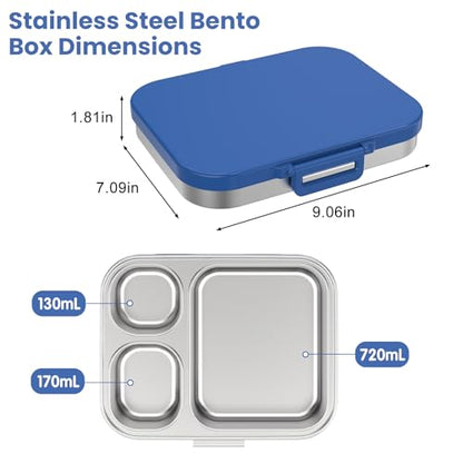 Pawtong Stainless Steel Bento Lunch Box for Kids | 3-Compartment Lunch Box Container Kids | 100% Leakproof, Eco-Friendly, Perfect Portion Control for Kids&Adult Healthy Meals (Blue) - color: Blue