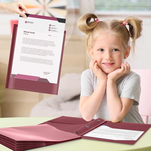 Henoyso 24 Set Take Home Folders with Clear Front Pocket, School-to-Home Communication Folder Bulk for Back to School Classroom, Heavy Duty Plastic Parent-Teacher Homework Folders (Dark Red) - color: Dark Red