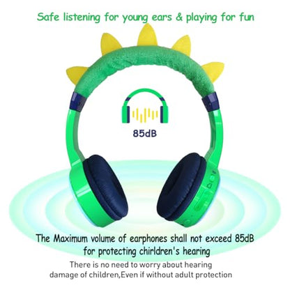 Kids Bluetooth Headphones, with 85dB Volume Limited Adjustable Headphone, Wireless Bluetooth Headphones, Aux 3.5mm Cable Included for Boys Girls Study, School, Kids Headset for ipad/Tablet - style: Dinosaur