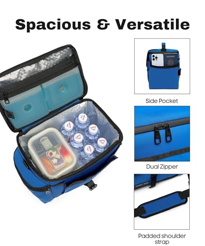 SUNNY BIRD Large Lunch Bag, Thermally Insulated Soft Cooler with Shoulder Strap for Women, Men (Blue) - color: Blue