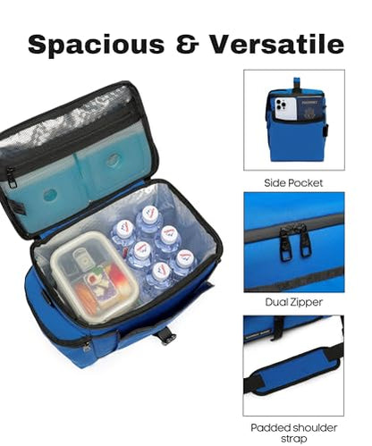 SUNNY BIRD Large Lunch Bag, Thermally Insulated Soft Cooler with Shoulder Strap for Women, Men (Blue) - color: Blue