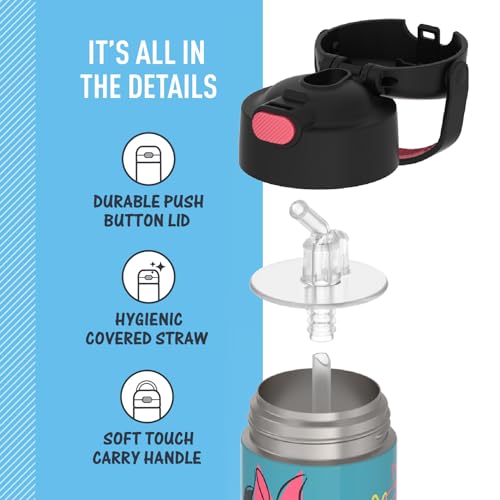 THERMOS FUNTAINER Water Bottle with Straw - 12 Ounce - Kids Stainless Steel Vacuum Insulated Water Bottle with Lid, Minnie Mouse - color: Minnie Mouse
