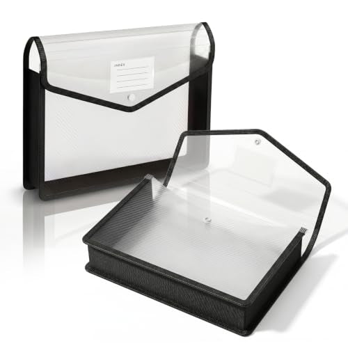 2 Pack Plastic Expanding File Folder, Black File Folder Organizer | Folders for Documents with Snap Closure, Transparent Accordion File Pouch, No Dividers, Large Capacity, Fit Letter/A4 Size - color: Black-2 Pack