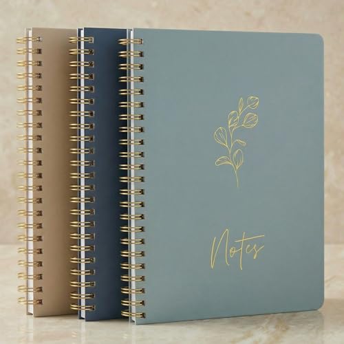 ZICOTO Aesthetic Spiral Notebook Set of 3 For Women - Cute College Ruled 8x6 Journal/Notebook with Large Pockets And Lined Pages - Perfect Supplies to Stay Organized at Work or School - color: darkblue-medblue-taupe, size: Medium 8x6