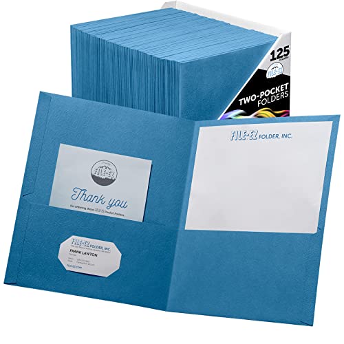 FILE-EZ Two-Pocket Folders, Light Blue, 125-Pack, Textured Paper, Letter Size (EZ-32420) - color: Light Blue, size: 125 Folders
