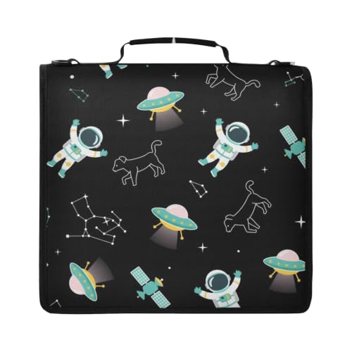 Astronaut Space Zipper Binder Bag 3 Ring Binders Organizer for Office | Large Capacity School Binders for Girls Boys Women Kids Men, Multi-Pocket Organizer Case with Strap for Students