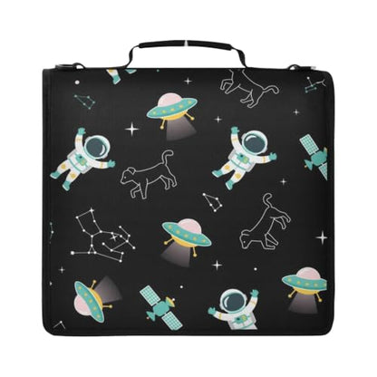 Astronaut Space Zipper Binder Bag 3 Ring Binders Organizer for Office | Large Capacity School Binders for Girls Boys Women Kids Men, Multi-Pocket Organizer Case with Strap for Students