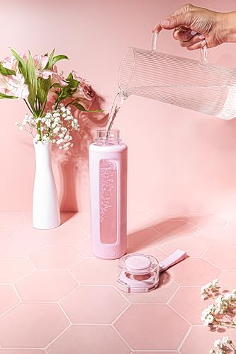 Ello Syndicate 20oz Reusable Glass Water Bottle with One-Touch Leak Proof Flip Lid, Protective Non-Slip Silicone Sleeve, Carry Loop for Coffee, Tea and Water, BPA-free, Dishwasher Safe, Cashmere Pink - color: Cashmere Pink