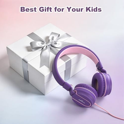 Kids Headphones, Wired Headphones for Kids On Ear with Microphone, 93dB Volume Limiter Headphone for Girls Boys, Foldable Lightweight Headphone for School Learning & Entertainment, Pink Purple - color: Pink Purple