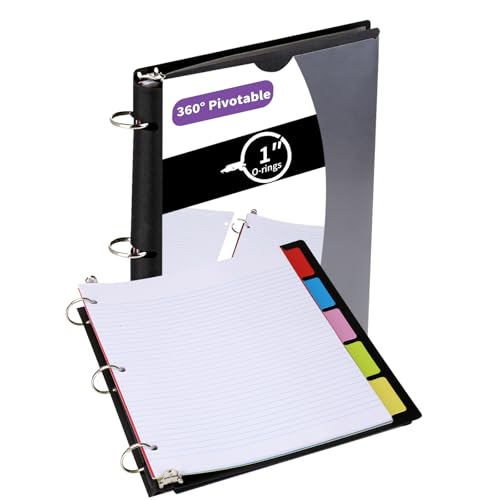 2 Pcs Pivotable Refillable Notebook, Upgraded 1 Inch 3 Ring Notebook Binder, 50 College Ruled Paper, 5 Subject Notebook with Dividers and Folder Pockets, Tabs- Black - color: Black, size: 2 PCS