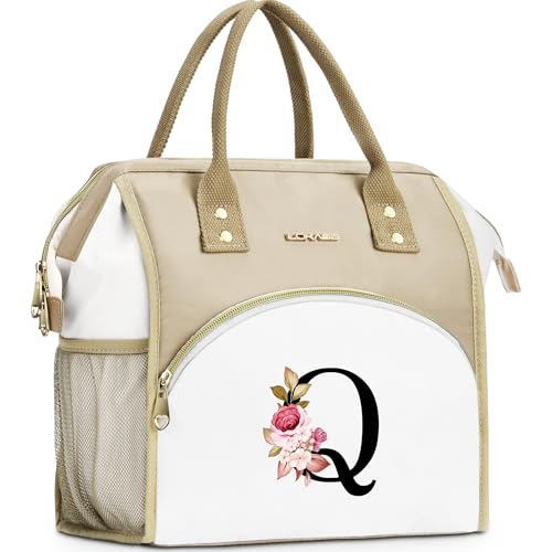 Initial Lunch Bag Women, Cooler Insulated Lunch Bag, Large Adult Leakproof Lunch Box for Picnic Work, Personalized Tote Bag, Birthday Gifts/Mother's Day Gifts, Letter Q. - color: Q
