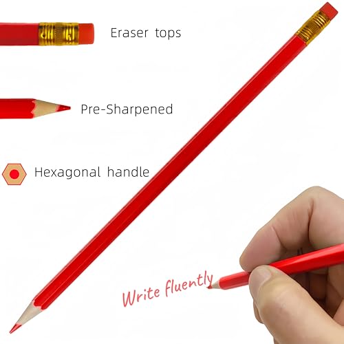 24 Pcs Erasable Checking Pencils, Pre-Sharpened, for Marking, Coloring, Tests, Grading, Office, (Red) - color: Red