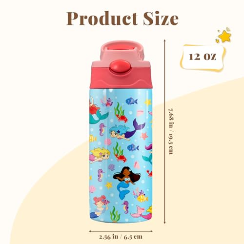 Mermaid Gifts for Girls - 12oz Mermaid Kids Water Bottle with Straw, Ocean Stainless Steel Water Bottle, Insulated, Leak-proof, BPA-free, Pop-up Straw Lid, for School - Children Birthday Gift Cup(1pc) - color: Mermaid