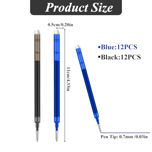 0.7 mm Erasable Gel Ink Pen Refills Compatible with Frixion Friction, Smooth Writing Multicolor Retractable Fine Point Pen Refill for School Office Home Art (Blue & Black, 24) - style: Blue & Black