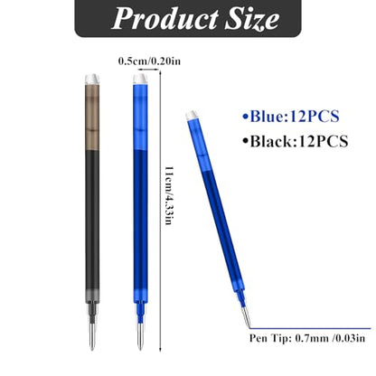 0.7 mm Erasable Gel Ink Pen Refills Compatible with Frixion Friction, Smooth Writing Multicolor Retractable Fine Point Pen Refill for School Office Home Art (Blue & Black, 24) - style: Blue & Black