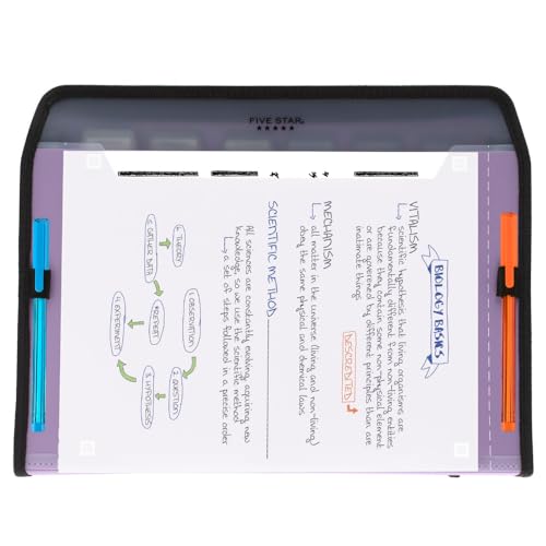Five Star 7 Pocket Expanding File Organizer + Study App, Plastic Expandable File Folders with Customizable Tabs & Clear Cover, Holds 8-1/2" x 11", Zipper Closure, Amethyst Purple (351700G)