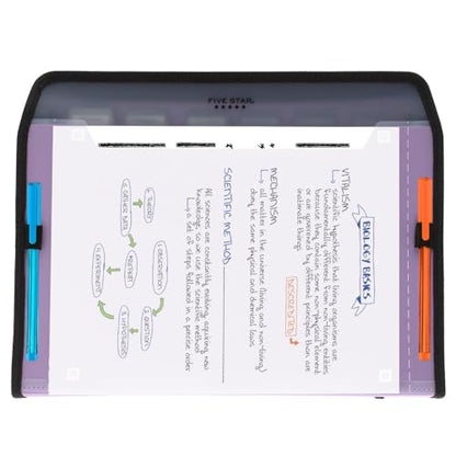 Five Star 7 Pocket Expanding File Organizer + Study App, Plastic Expandable File Folders with Customizable Tabs & Clear Cover, Holds 8-1/2" x 11", Zipper Closure, Amethyst Purple (351700G)