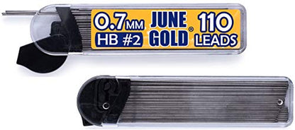 June Gold 72 Mechanical Pencils, 0.7 mm HB #2, 220 Lead & 16 Eraser Refills | 2 Lead Dispensers, Break Resistant Graphite, Convenient Side Click, Soft Non-Slip Grip