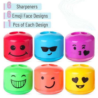 Mr. Pen- Pencil Sharpeners Manual, 6 Pack, Dual Hole | Smiley Handheld Pencil Sharpener, Compatible with Standard and Jumbo Pencils, Snap-on Lid, Stainless Steel Blade - size: 6 Pack