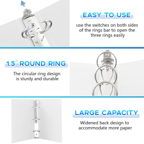 Henoyso 6 Pcs Plastic 1.5 Inch Mini 3 Ring Binders Fits 5.5" x 8.5" Paper, Holds(Capacity 280 Sheets), Flexible Three Round Rings Small White A5 Binders Bulk for School, Office Use, Photo Album Pages - color: White, size: 1.5 Inch