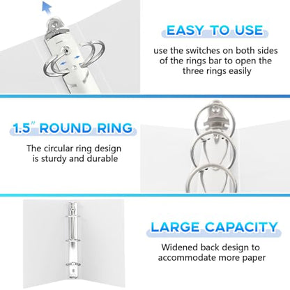 Henoyso 6 Pcs Plastic 1.5 Inch Mini 3 Ring Binders Fits 5.5" x 8.5" Paper, Holds(Capacity 280 Sheets), Flexible Three Round Rings Small White A5 Binders Bulk for School, Office Use, Photo Album Pages - color: White, size: 1.5 Inch