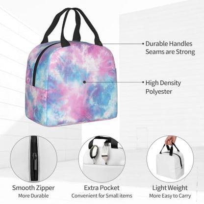 Pastel Blue Pink Tie Dye Lunch Box Insulated Meal Bag Lunch Bag Reusable Snack Bag Food Container For Boys Girls Men Women School Work Travel Picnic - color: pastel tie dye