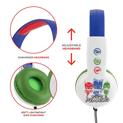 PJ Masks Kids Safe Over The Ear Headphones HP2-03120| Kids Headphones, Volume Limiter for Developing Ears, 3.5MM Stereo Jack, Recommended for Ages 3-9, by Sakar