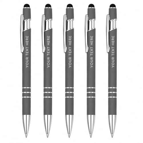 Ultima Softex Stylus Pen (5 Pack) – Soft‑Touch Rubberized Metal Pen with Touchscreen Stylus, Chrome Accents & Smooth Writing Cartridge – 5 Custom Engraved Promotional Pens - color: Grey