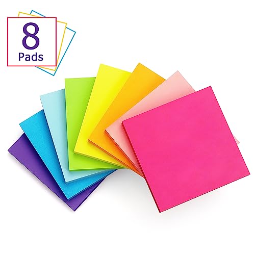 Eastern Wolf Sticky Notes 3x3 inch, 8 Bright Multi Colors, 85 Sheets/Pad | Self-Stick, Multi-Color, Removable & Residue-Free - color: 3x3 8 Pads Bright Colors
