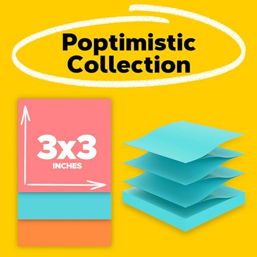 Post-it Pop-up Notes, 3 x 3 in, Poptimistic Collection, 18 Pads | School Supplies, Office Products, Accordion Sticky Notes work with Pop-Up Note Dispenser