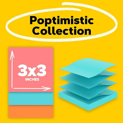 Post-it Pop-up Notes, 3 x 3 in, Poptimistic Collection, 18 Pads | School Supplies, Office Products, Accordion Sticky Notes work with Pop-Up Note Dispenser