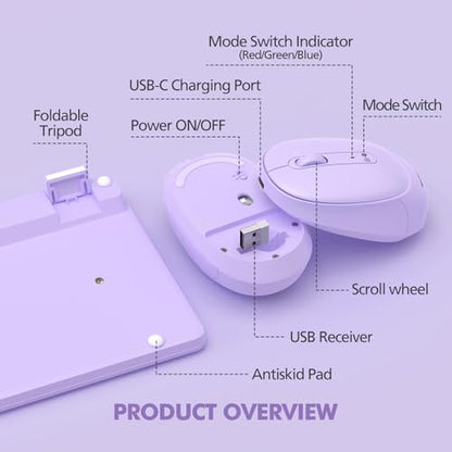 Purple Wireless Keyboard and Mouse Combo for Desktop Mac iPad Bluetooth 2.4 Ghz Rechargeable Slim Silent Click with Number Pad Compatible with Pc, Laptop, Tablet (Purple) - color: Purple