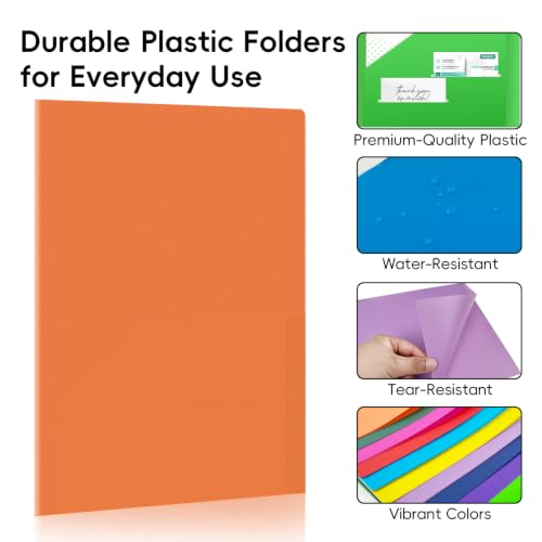 40 Pack Plastic Folders with Pockets, Letter Size, 10 Colors | 2 pockets with card slots; each pocket holds 50+ sheets. Water-resistant, tear-resistant folders for school, office, home