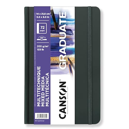 Canson Graduate Mixed Media Paper, Hard Cover Art Journal, 5.5x8.5 inches, 36 Sheets — Artist Paper for Collage, Watercolor, Ink, Pencil, Marker - color: White Paper, size: 5.5x8.5
