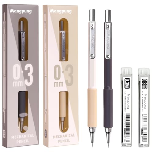 2 Pack 0.3 mm Metal Mechanical Pencils Set,Lead Drafting Pencil with 2 Tube Lead Refills for Art Writing, Sketching Drawing - size: 0.3mm