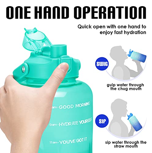 HydroPal 1 Gallon Water Bottles with Straw, 128 oz Water Bottle BPA Free Innovative 2-IN-1 Lid Gym Bottle with Times to Drink Motivational, Large for Sports Fitness Camping Water Jug （13.8X5.5 inch） - color: Turquoise