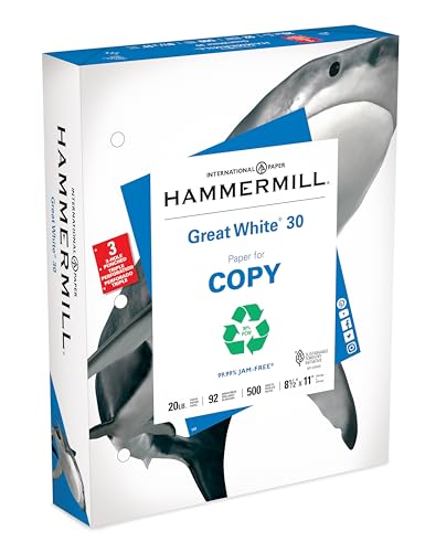 Hammermill Printer Paper, Great White 30% Recycled Paper, 3 Hole - 92 Bright, Made in the USA, 086702-1 Ream (500 Sheets) - size: 1 Ream | 500 Sheets, style: 3 Hole (8.5x11)