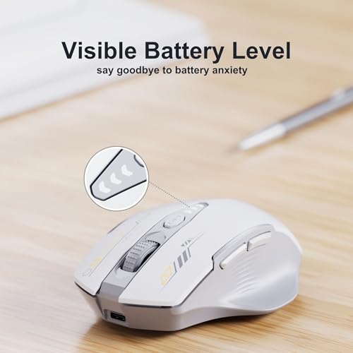 Uineer Wireless Mouse,[Upgraded] Rechargeable 2.4GHz (Battery Level Visible) Ergonomic Computer Mouse,4 Levels DPI, Wireless Mice for Laptop PC Computer(Grey and White) - color: Gray and White