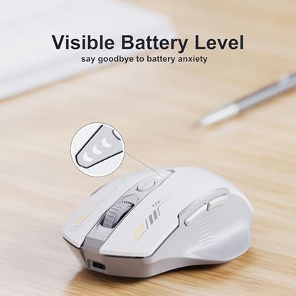 Uineer Wireless Mouse,[Upgraded] Rechargeable 2.4GHz (Battery Level Visible) Ergonomic Computer Mouse,4 Levels DPI, Wireless Mice for Laptop PC Computer(Grey and White) - color: Gray and White