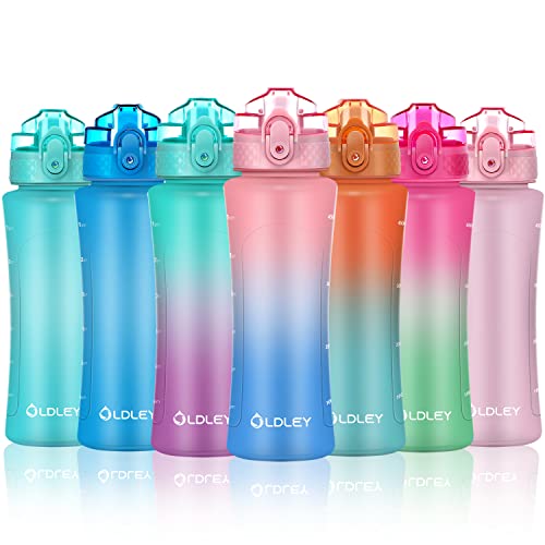 OLDLEY Kids Water Bottle with Straw 15 oz BPA-Free Leak-Proof Motivational Water Bottles with Time Marker for School Sports Travel Gym, Easy to Use for Girls Goys, 1 Straw Lid, Candy Pink/Blueberry - color: Candy Pink / Blueberry, style: Straw Lid