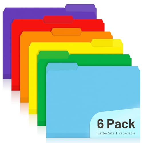 Comix Plastic Colored File Folders, 6 Pack, 1/3-Cut Tabs, Letter Size 8.5x11, 6 Assorted Colors, Poly Folders for Documents, Office, Home, School Organization - color: Rainbow Color-recycle Pp, size: 6 Pack