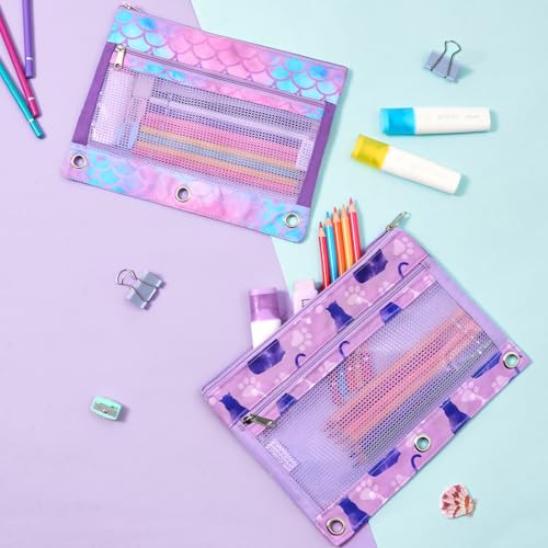 WAWSAM Cat Pencil Pouch for 3 Ring Binder, Binder Pencil Pouches with Zipper, Pencil Case with Clear Window, Cosmetic Bags for Office Supplies - color: Cat
