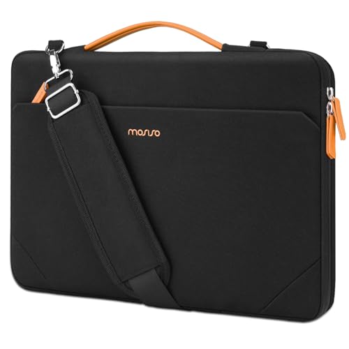 MOSISO 360 Protective Laptop Bag 15.6 inch, 15-16 inch Computer Bags Compatible with MacBook Pro 16 / Air 15, HP Dell Lenovo Asus Acer, Side Open Laptop Messenger Bag with Trolley Sleeve&Pocket, Black